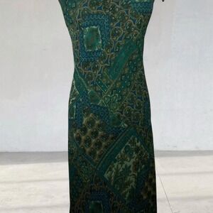 Y2K teal paisley slip dress by Studio I  Beautiful early 2000s piece